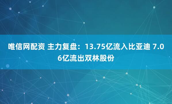 唯信网配资 主力复盘：13.75亿流入比亚迪 7.06亿流出双林股份